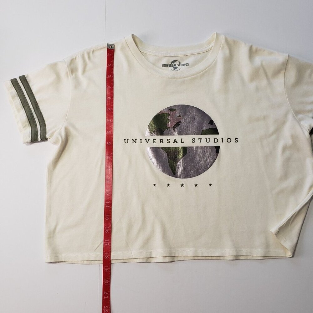 Universal Studios Women's Size Large Crop Top Ivory Green & Silver Globe Graphic - Picture 8 of 14